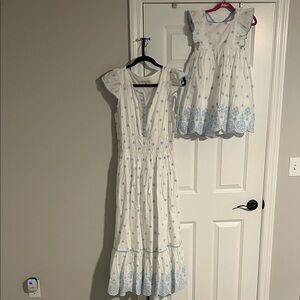 White and Blue Floral Maxi Dress Set
